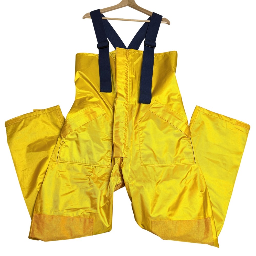 VTG High Seas Foul Weather Gear Bib Overalls Men L Lined Yellow Fish Japan 80s